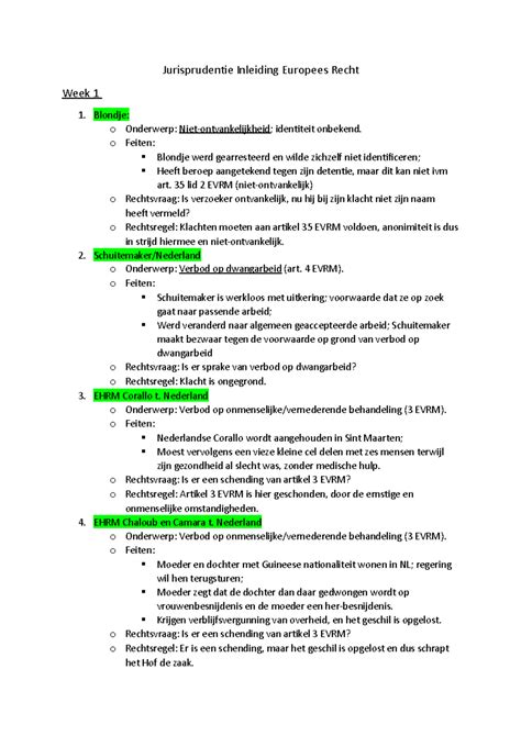 Jurisprudentie Alle Arresten Inleid Europees Recht Jurisprudentie