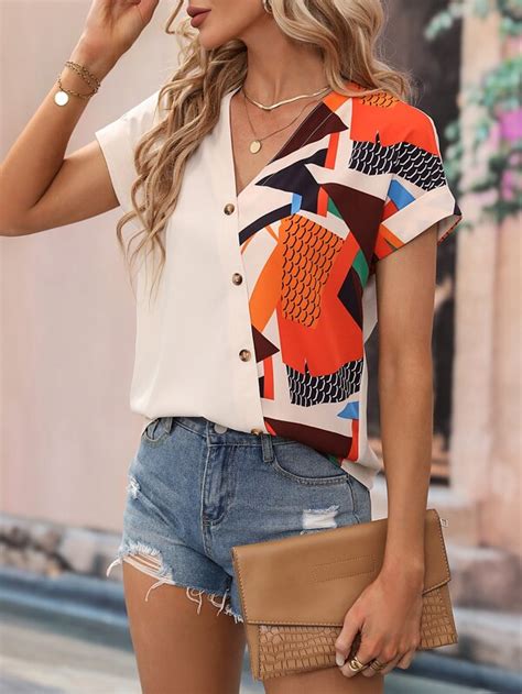 Shein Lune Blusa Impress O Geogr Fica Manga De Asa De Morcego Shein