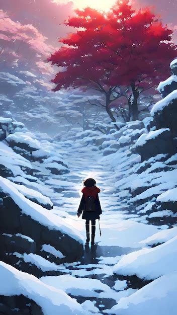 Premium AI Image | Winter scenery anime landscape illustration