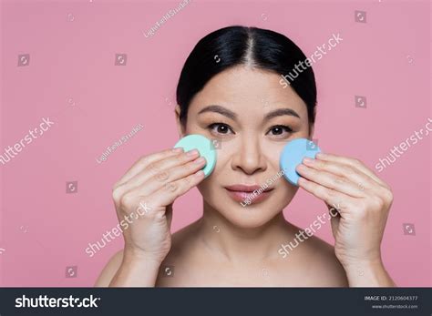 Asian Woman Naked Shoulders Cleaning Face Stock Photo 2120604377 Shutterstock
