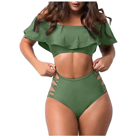 Hbyjlzyg Bikini Sets For Women High Waist Swimsuits Two Piece Off