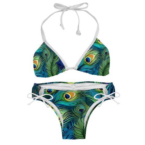 Peacock Feathers Detachable Sponge Adjustable Strap Bikini Set Two Pack