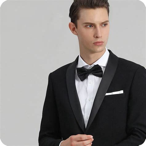 Traje de novio negro para hombre chaqueta de satén chal solapa