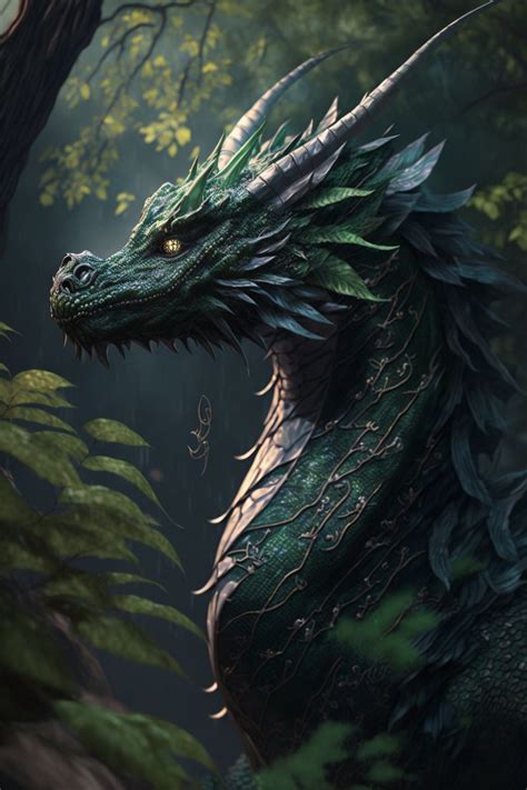 A Green Dragon Is Standing In The Woods