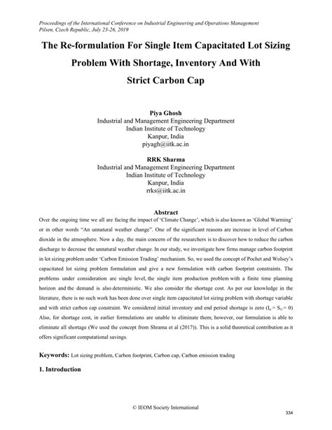 PDF The Re Formulation For Single Item Capacitated Lot Sizing Problem