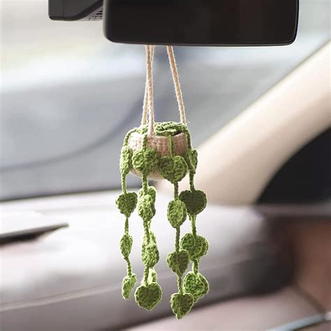 Amazon Cute Crochet Plant For Car Rear View Mirror Boho Handmade