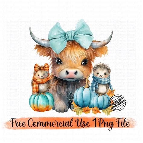 Highland Cow Png Sublimation Design Download, Fall Highland Cow Png Design, Hedgehog Png, Autumn ...