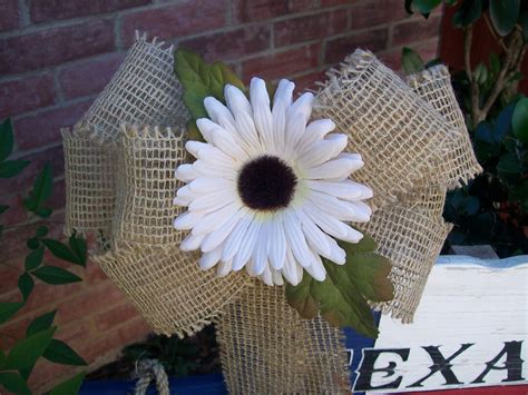 Burlap Pew Bow Ivory Daisy Fall Wedding Rustic Decor Ivory Wedding