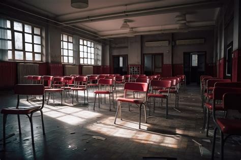 Premium AI Image | Empty classroom with chairs in a High school