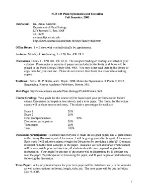 Fillable Online Plantbiology Siu PLB 449 Plant Systematics And