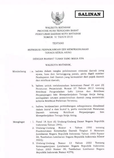 Perda Nomor Tahun Tentang Retribusi Perpanjangan Izin