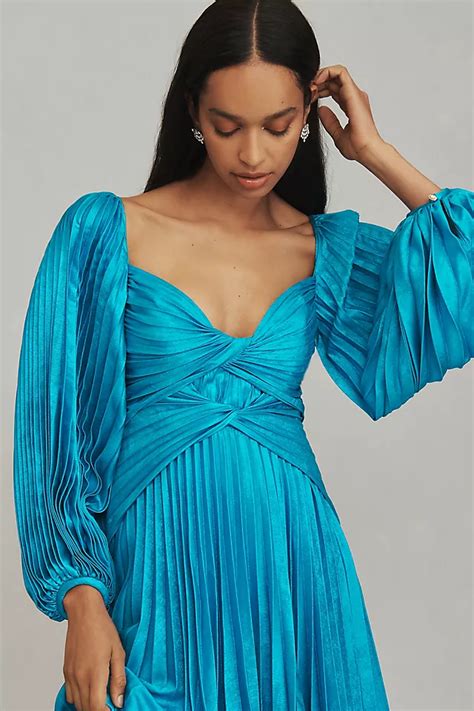 Acler Larimer Long Sleeve V Neck Pleated Maxi Dress Anthropologie