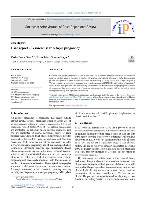 Pdf Case Report Cesarean Scar Ectopic Pregnancy