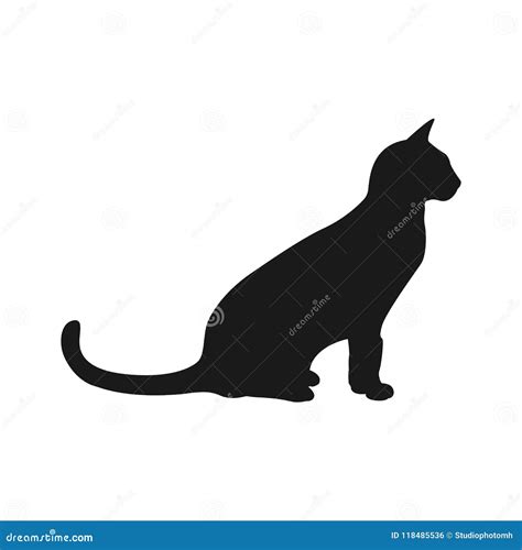 Black Cat Silhouette. Elegant Cat Sitting Side View with Turn Around ...