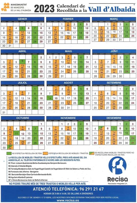 Calendario De Recogida De Basura 2023 Ajuntament De La Pobla Del Duc