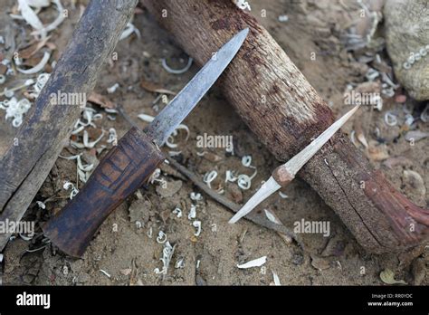 Bushmen Of The San People Hunting Kalahari Namibia Africa Stock