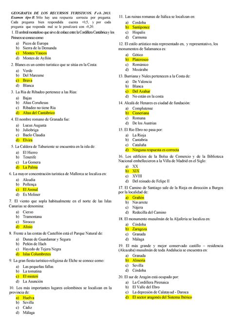 Examen Febrero 2013 Preguntas Y Respuestas Tipo B GEOGRAFIA DE LOS