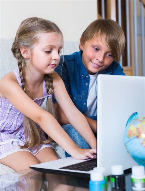 Children Playing Online Games Stock Photo Image Of Looking Domestic