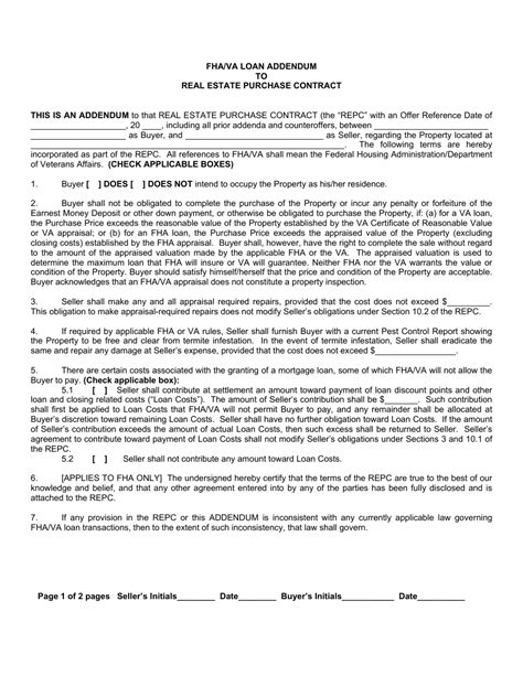 Utah Fha Va Loan Addendum To Real Estate Purchase Contract Fill Out