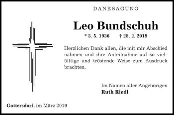 Traueranzeigen Von Leo Bundschuh Trauerportal Ihrer Tageszeitung