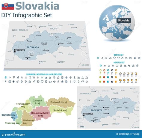 与标志的斯洛伐克地图 向量例证 插画 包括有 映射 灾害 收集 地区 政治 欧洲 大陆 部门 32862875