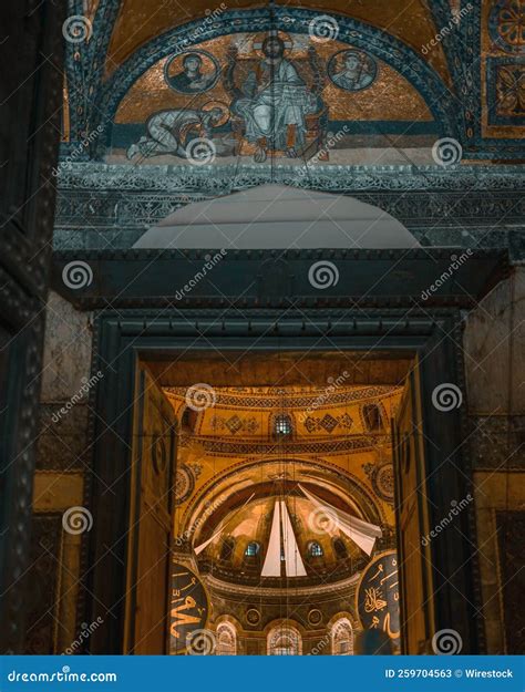 Vertical Shot Of A Christian Painting On The Walls Of Hagia Sophia