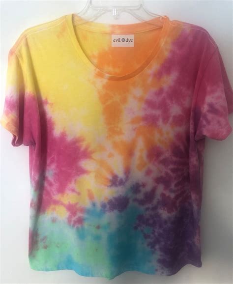 Rainbow Tie Dye T Shirt Short Sleeve Scoop Neck Flowy Fit Full