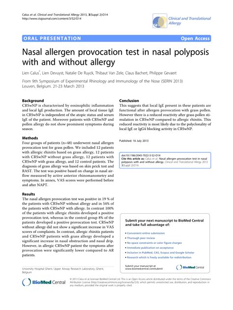 Pdf Nasal Allergen Provocation Test In Nasal Polyposis With And