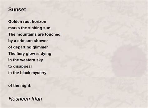 Sunset By Nosheen Irfan Sunset Poem