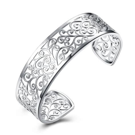 Swopan Sterling Silver Plated Cuff Chunky Bangle Bracelet For Women