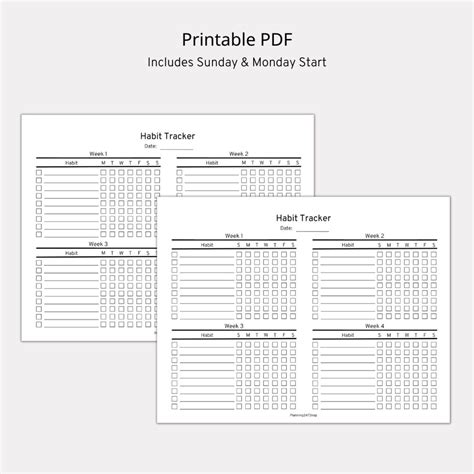 Horizontal Weekly Habit Tracker Bundle Habit Tracker Printable Fillable