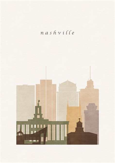 Nashville City Map Print Color Tn Poster Digital Download Etsy