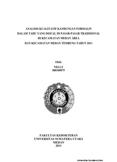 Analisis Kualitatif Kandungan Formalin Dalam Tahu Yang Dijual Di Pasar