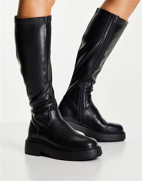 New Look Chunky Knee High Flat Boot In Black Asos