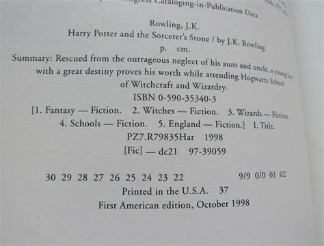 Harry Potter And The Sorcerers Stone 1998 J K Rowling First American