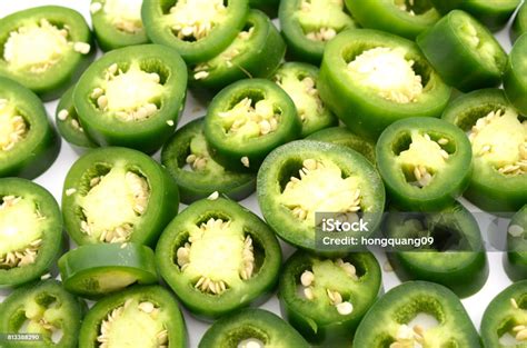 Green Jalapeno Peppers Slices Background Stock Photo Download Image