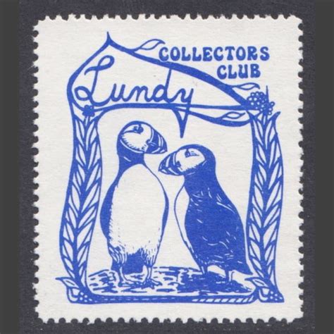 Lundy Collectors Club Label 1978 Blue Pair Of Puffins Um Graham