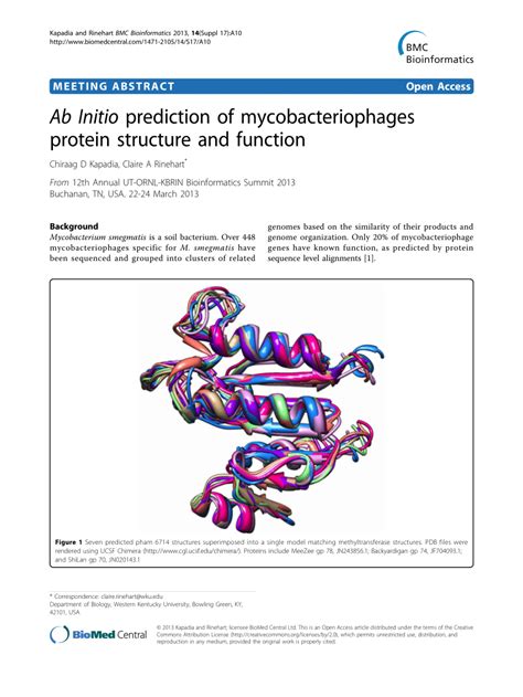 Pdf Ab Initio Prediction Of Mycobacteriophages Protein Structure And