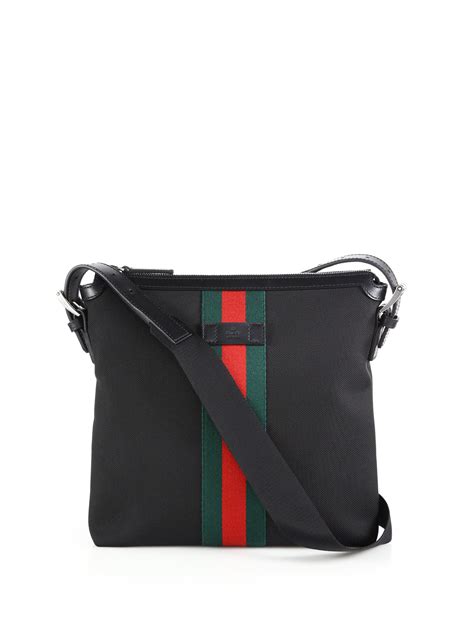 Gucci Web Band Canvas Small Messenger Bag In Black For Men Lyst