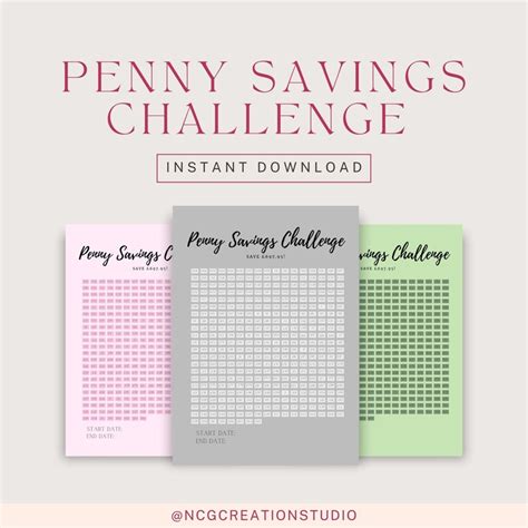 Penny Savings Challenge Printable Tracker Daily Saving Etsy