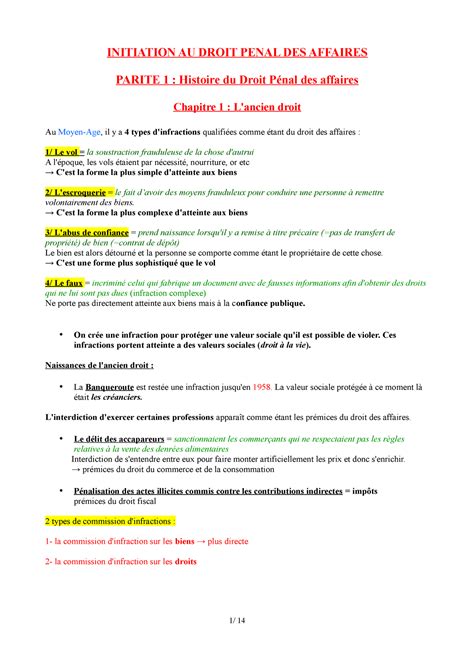 Droit Des Affaires Notes De Cours Initiation Au Droit Penal Des