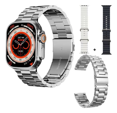 Relógio Smartwatch Feminino E Masculino Prata 3 pulseiras Ws09 Luxo 24k