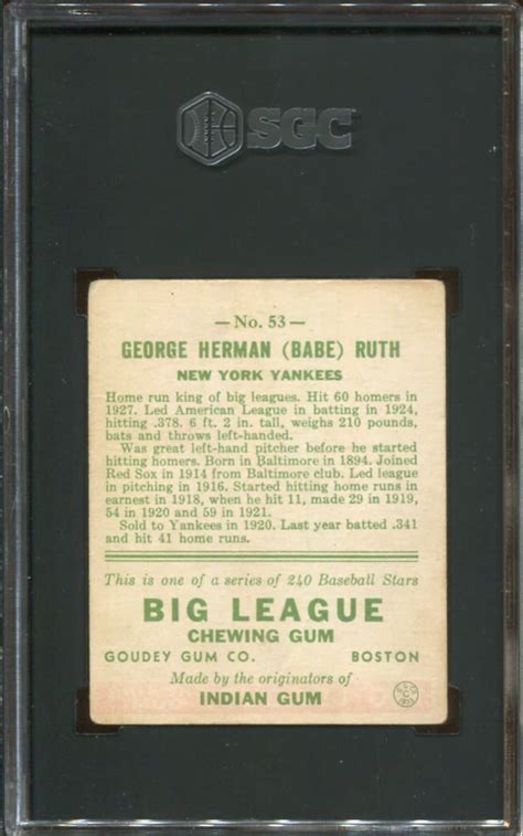 Goudey Babe Ruth Sgc Hof All Star Cards Inc