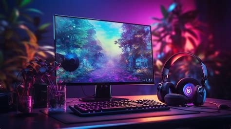 Premium AI Image | gaming computer setup rgb lighting man sitting on ...