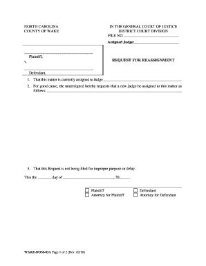 Fillable Online Nccourts REQUEST FOR REASSIGNMENT Fax Email Print