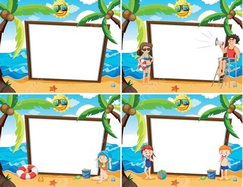 Whiteboard Template Summer Beach Theme Picture Vector Clip Art Vector