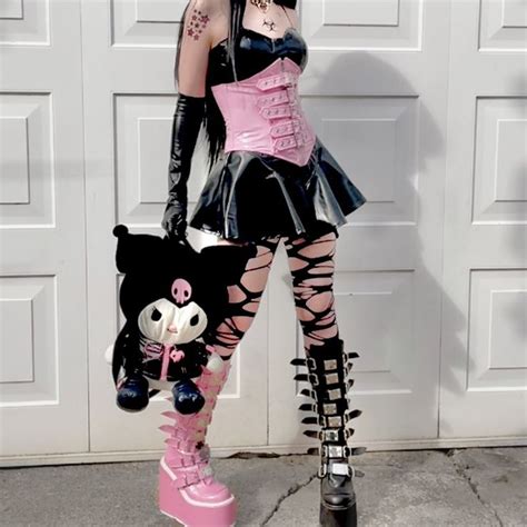 Kuromi Plush Backpack Grunge Goth Outfit Fashion Aesthetic Pastel