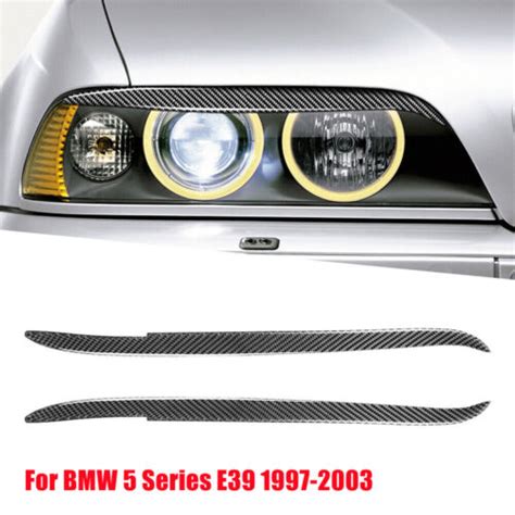 Carbon Fiber Headlight Eyelid Eyebrow Cover Trim For BMW 5 Series E39