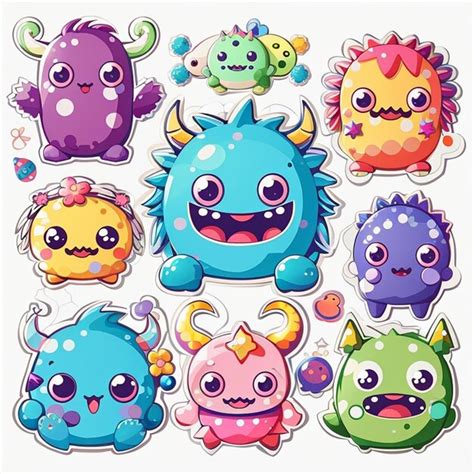 Premium Photo A Set Of Kawaii Monster Designs Ai Generated