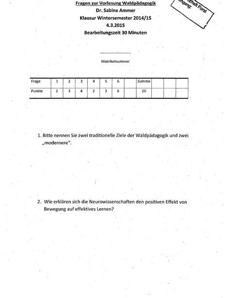 Pr Fung M Rz Fragen Waldp Dagogik Fragen Zur Vorlesung